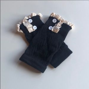 Girls Black Pointelle Knit Lace Boot Cuffs